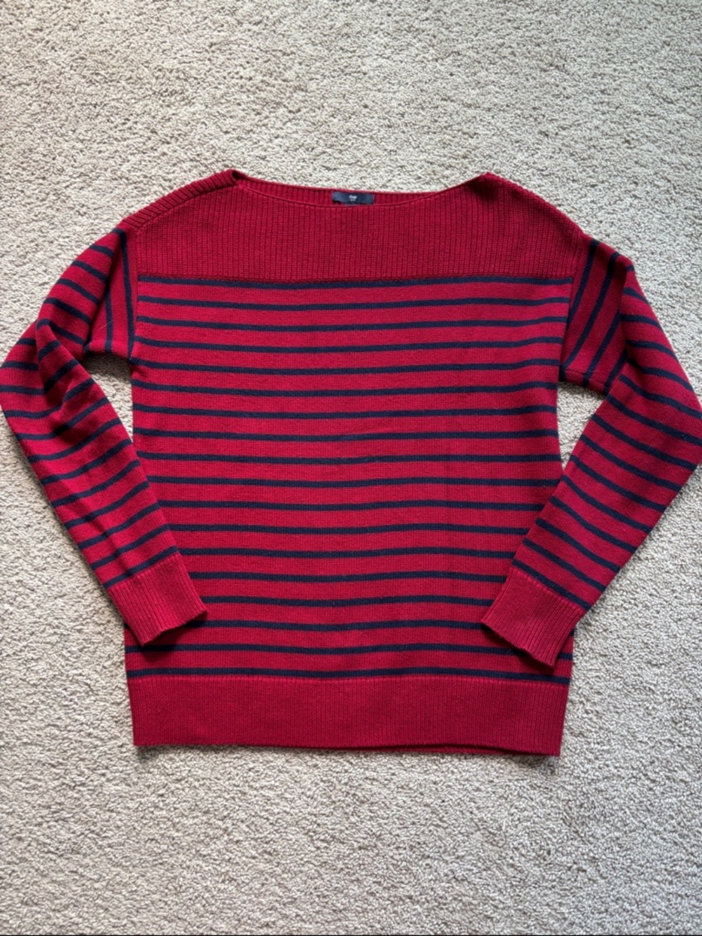 GAP Red and Navy Striped Boatneck Sweater